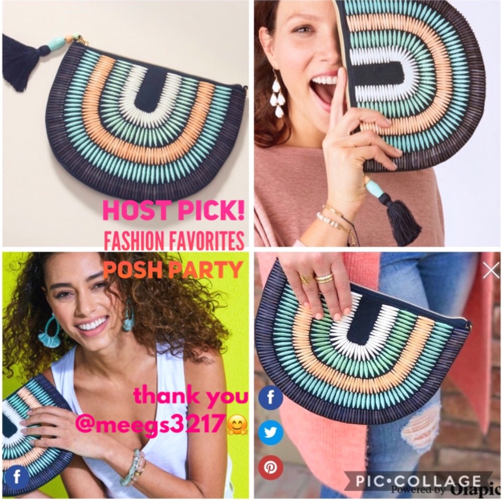 Stella & Dot | Limited Edition Navy/Teal/Peach Hand-Beaded Clutch Retired - Picture 3 of 13